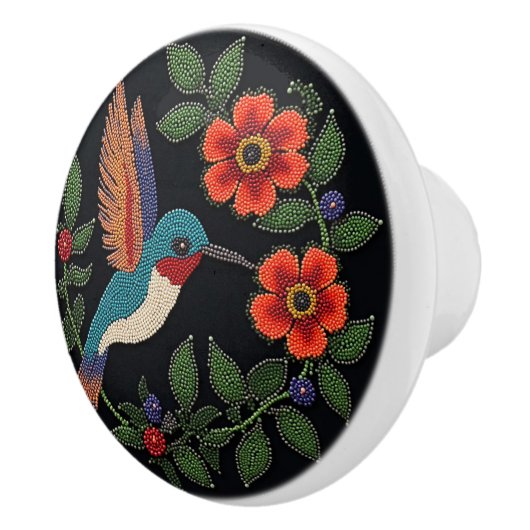 Metis Native Beadwork Hummingbird keramische knop (Rechts)