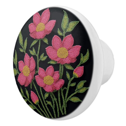 Metis Native Beadwork Kosmos Bloemen Keramische Kn Keramische Knop (Rechts)