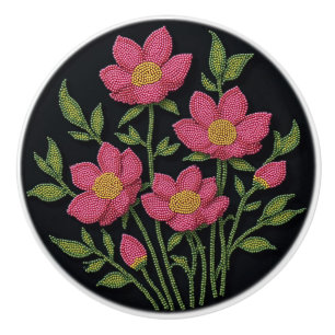 Metis Native Beadwork Kosmos Bloemen Keramische Kn Knop