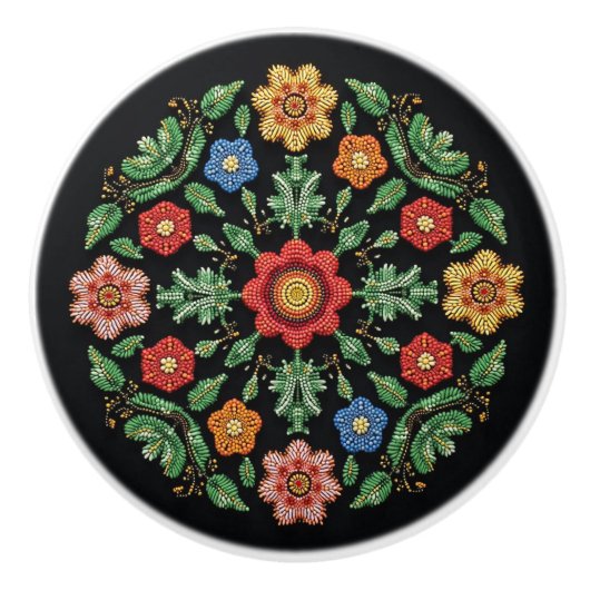 Metis Native Beadwork Wildflowers Art Keramische K Knop (Voorkant)
