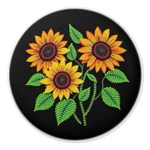 Metis Native Beadwork Zonnebloemen Keramische Knop