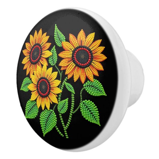 Metis Native Beadwork Zonnebloemen Keramische Knop (Rechts)