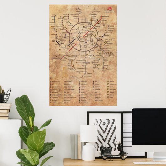 Metro 2033 - Aged Map Poster (Thuiskantoor)