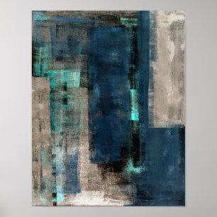 'Metro' Blue Abstract Art schilderen Poster