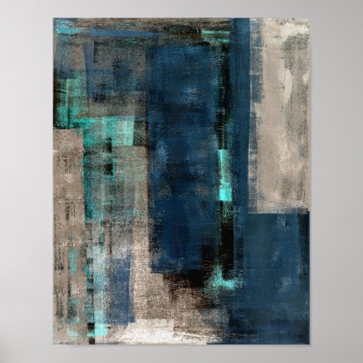 'Metro' Blue Abstract Art schilderen Poster (Voorkant)