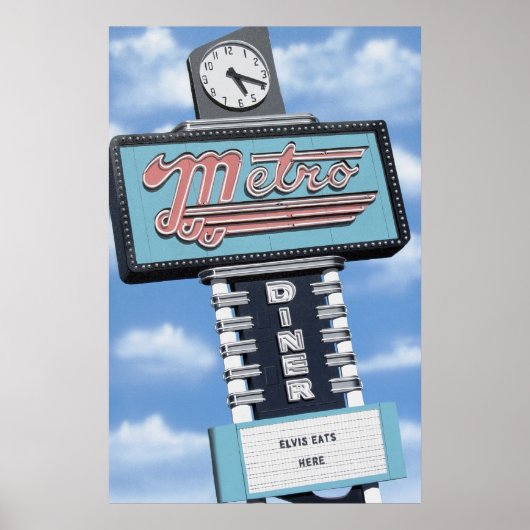 Metro Diner op Route 66 Retro Neon Print (Voorkant)