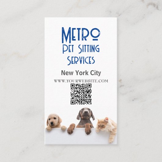 Metro Huisdier Zittende Hond Kat QR Code Visitekaartje (Voorkant)