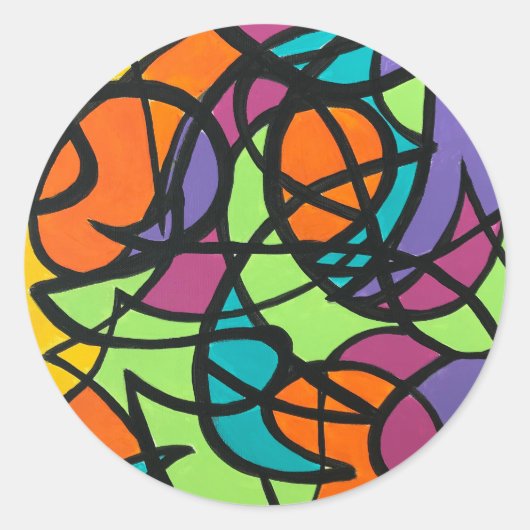 Metro Moon-Handgeschilderde Abstracte Kunst Ronde Sticker (Voorkant)