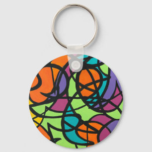 Metro Moon-Handgeschilderde Abstracte Kunst Sleutelhanger