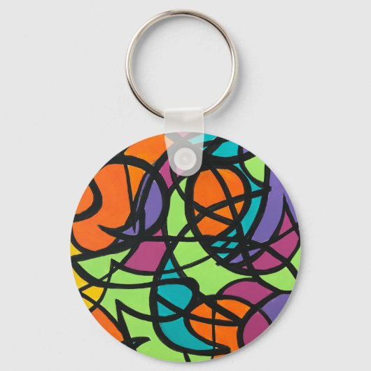 Metro Moon-Handgeschilderde Abstracte Kunst Sleutelhanger (Voorkant)