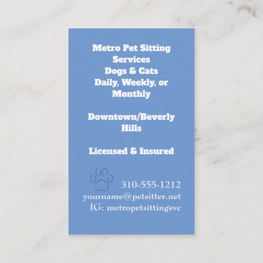 Metro Pet Sitting Los Angeles QR-code Visitekaartje (Achterkant)