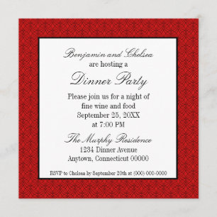 Metro Retro Dinner Party Invite, Donkerrood Kaart