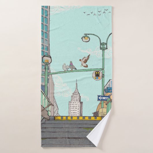 Metro Stop Manhattan NYC Whimsical Illustratie Badhanddoek (Badhanddoek)