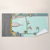Metro Stop Manhattan NYC Whimsical Illustratie Badhanddoek (Badhanddoek)