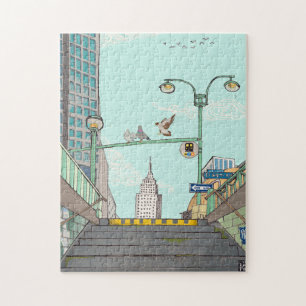 Metro Stop Manhattan NYC Whimsical Illustratie Legpuzzel