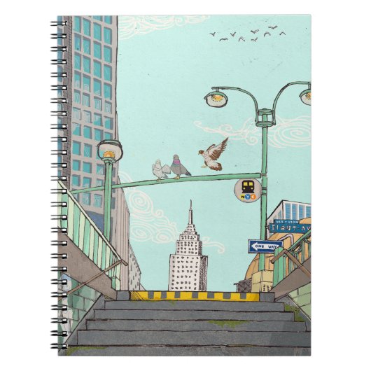 Metro Stop Manhattan NYC Whimsical Illustratie Notitieboek (Voorkant)