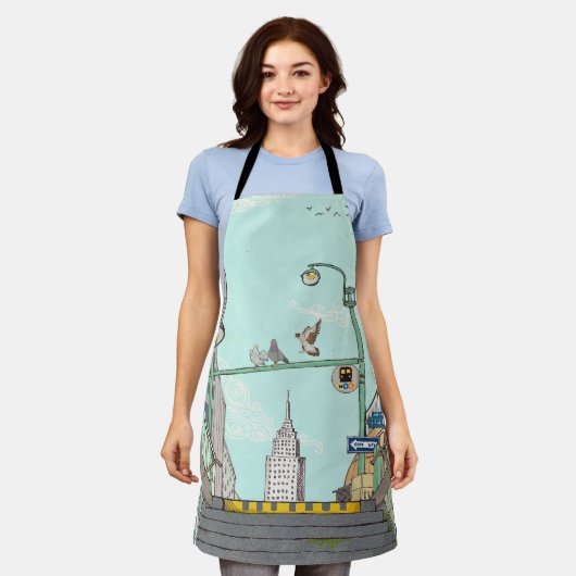 Metro Stop Manhattan NYC Whimsical Illustratie Schort (Gedragen)