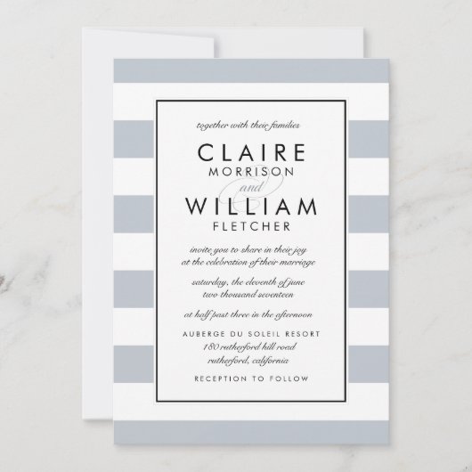 Metro Stripe bruiloft uitnodiging | Grijs (Voorkant)