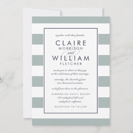 Metro Stripe bruiloft uitnodiging | Grijze Jade (Voorkant)