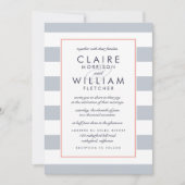 Metro Stripe bruiloft uitnodiging | Koraal en grij (Voorkant)