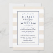 Metro Stripe bruiloft uitnodiging | Marine en Crèm (Voorkant)