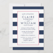 Metro Stripe bruiloft uitnodiging | roze en marine (Voorkant)