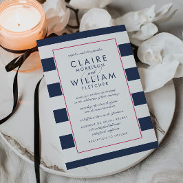 Metro Stripe bruiloft uitnodiging | roze en marine