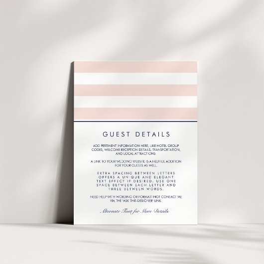 Metro Stripe Guest Information Kaart | Blush & Nav