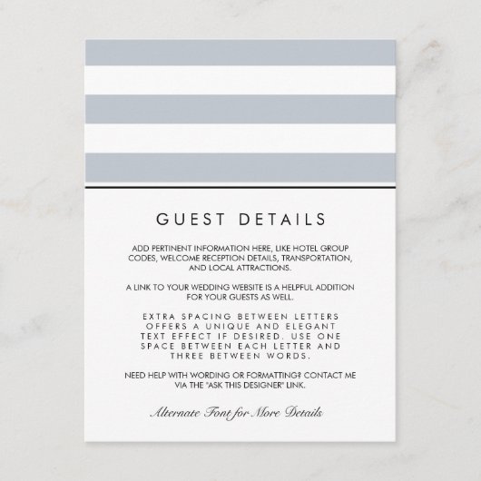 Metro Stripe Guest Information Kaart | Grijs (Voorkant)