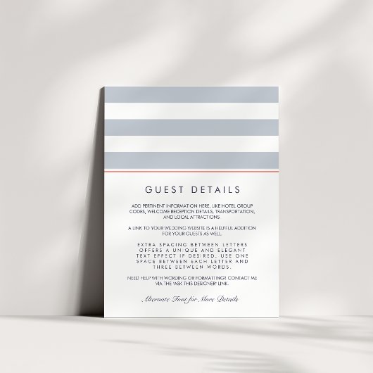 Metro Stripe Guest Information Kaart | Koraal en g
