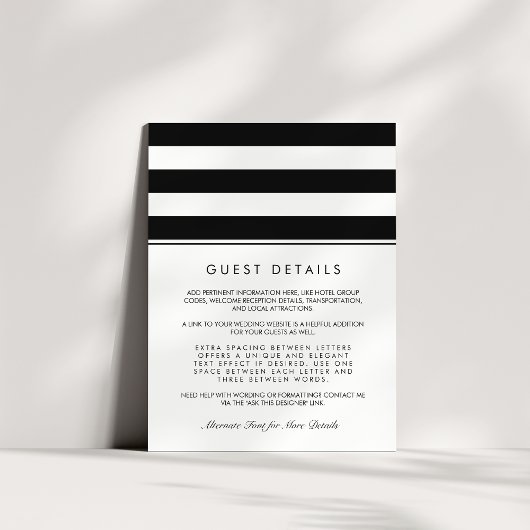 Metro Stripe Guest Information Kaart | Zwart