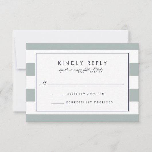Metro Stripe RSVP-kaart | Grijze Jade RSVP Kaartje (Voorkant)