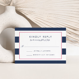 Metro Stripe RSVP-kaart | Roze en zeemacht RSVP Kaartje