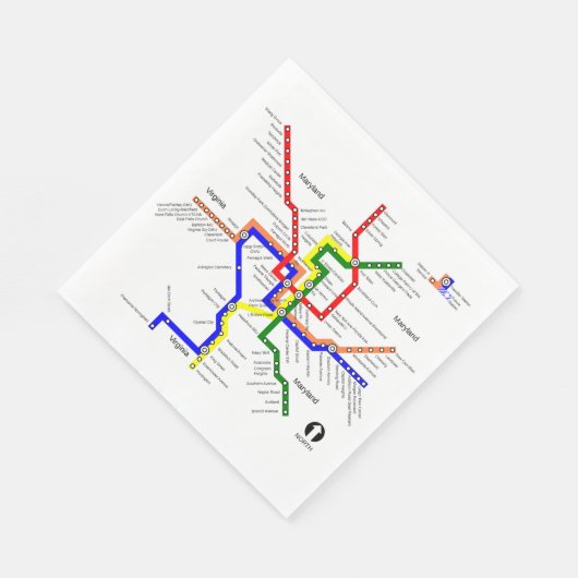 Metro Washington DC metrokaart Napkin Servetten (Hoek)