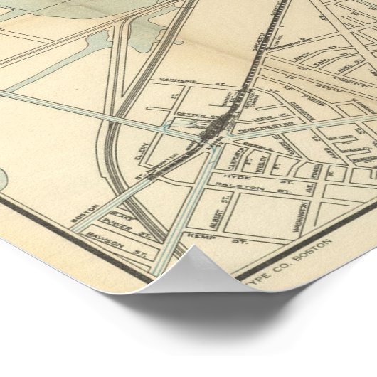 metrokaart van het centrum van Boston (1917) Poster (Hoek)