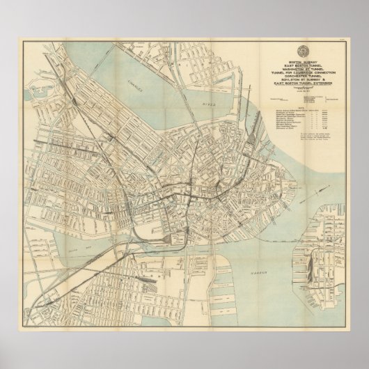  metrokaart van het centrum van Boston (1917) Poster (Voorkant)