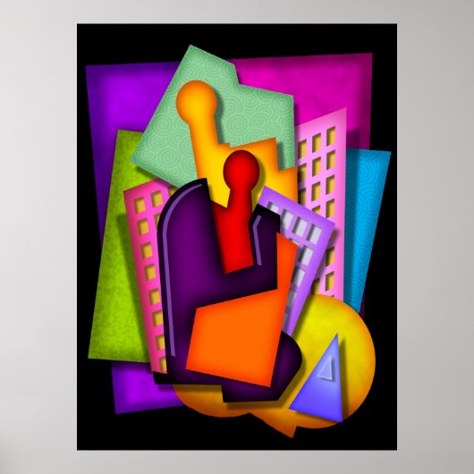 metropolis art deco - abstract schilderij poster (Voorkant)