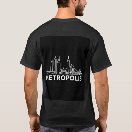 Metropolis City Skyline – Minimal Line Art Urban T T-shirt (Achterkant)