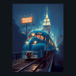 Metropolis Express | Art Deco New York Trein Poster<br><div class="desc">Ga terug naar de gouden eeuw van het Amerikaanse reizen met deze prachtige Art Deco poster. Deze poster viert de kracht en elegantie van het gestroomlijnde Moderne tijdperk en toont een prachtige New Yorkse trein in al zijn gepolijste, aerodynamische glorie. De strakke lijnen en dynamische compositie vangen de polsslag van...</div>