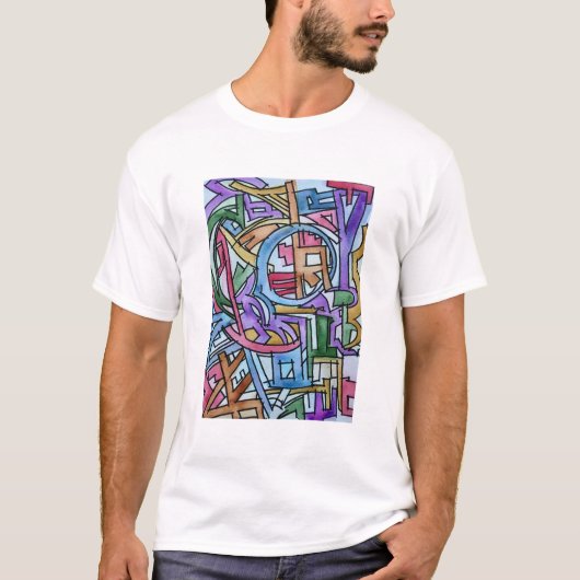 Metropolis-hand gekleurde Abstracte Waterverf T-shirt (Voorkant)