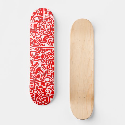 Metropolis I - Wit op rood Skateboard (Voorkant)