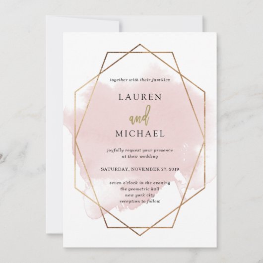 Metropolitan Wedding | Faux Gold en Blush Kaart (Voorkant)