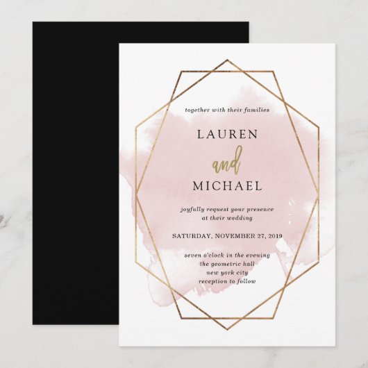 Metropolitan Wedding | Faux Gold en Blush Kaart (Voorkant / Achterkant)