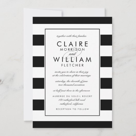 metrostreep | Zwart-wit streep bruiloft Kaart (Voorkant)