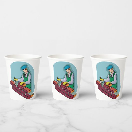 metselaar aan het werk papieren bekers