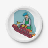 metselaar aan het werk papieren bordje (Voorkant)