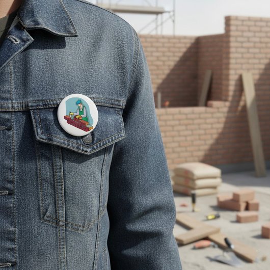 metselaar aan het werk ronde button 7,6 cm