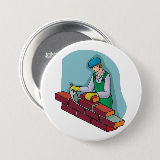 metselaar aan het werk ronde button 7,6 cm (Voorkant /achterkant)