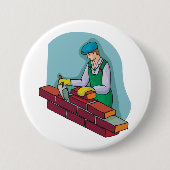 metselaar aan het werk ronde button 7,6 cm (Voorkant)