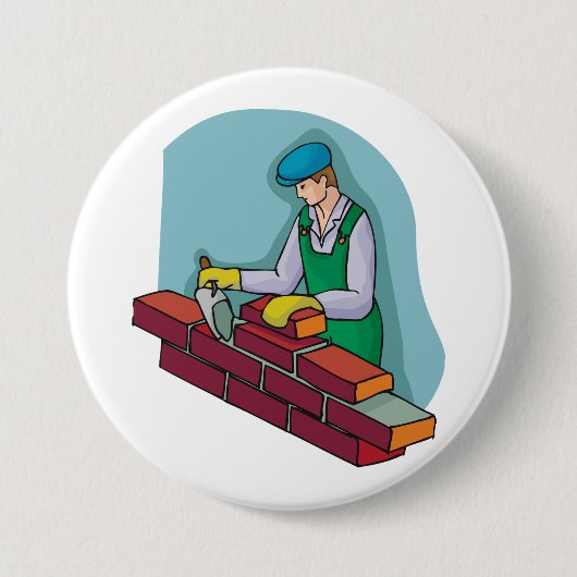 metselaar aan het werk ronde button 7,6 cm (Voorkant)